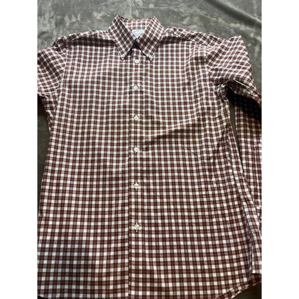 Brooks Brothers 1818 Mens Button Down‎ Shirt Small BrickLight Brown Plaid Regent